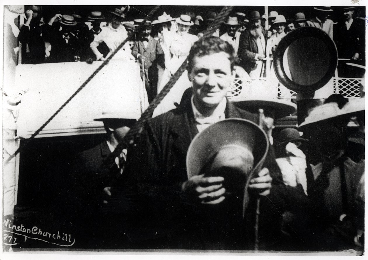 Winston Churchill (1874-1965) as a young man on board a ship by English Photographer