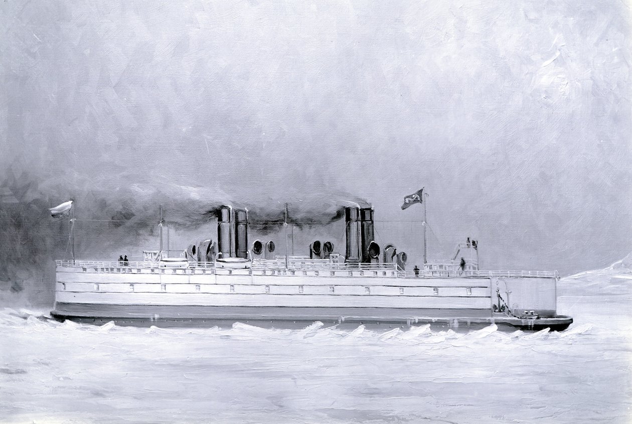 Yard No. 647, Baikal. Photograph of a Painting Showing the Ice-Breaking Train Ferry Steamer Baikal in Service by English Photographer