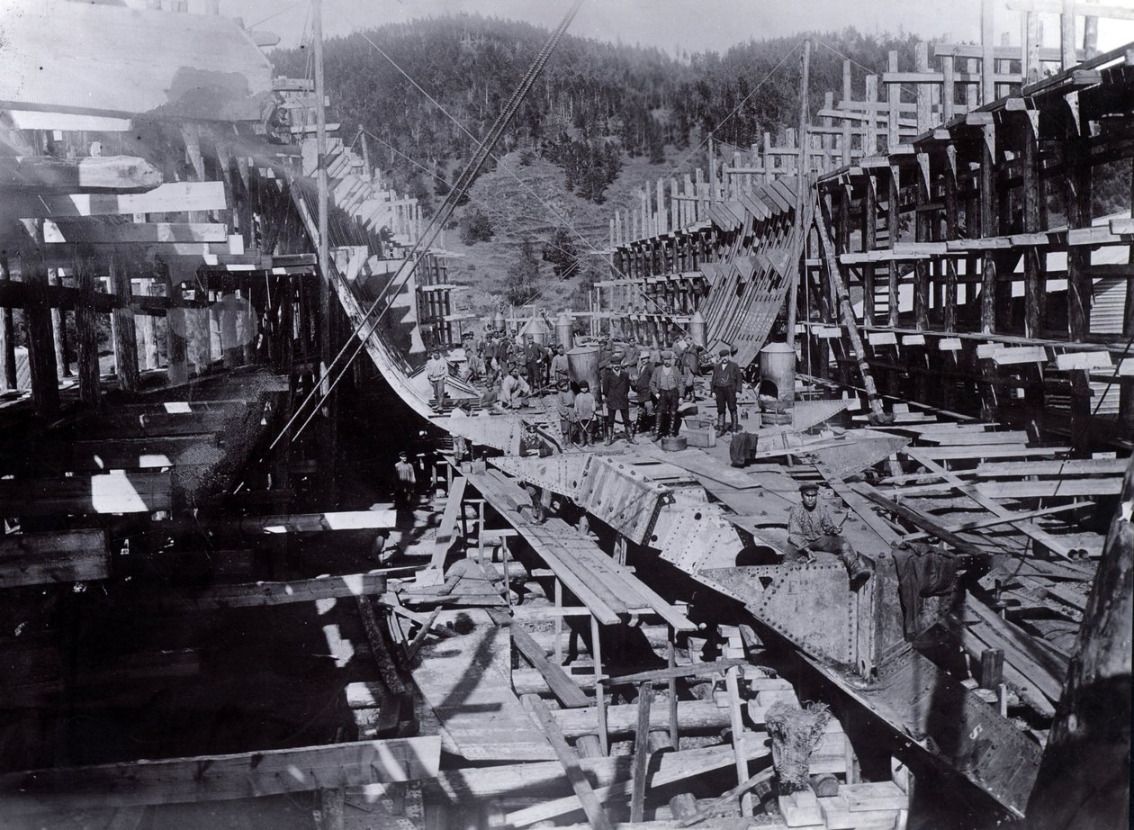 Yard No. 647, Baikal. Ice-Breaking Train Ferry Steamer Baikal Under Construction at Lake Baikal by English Photographer