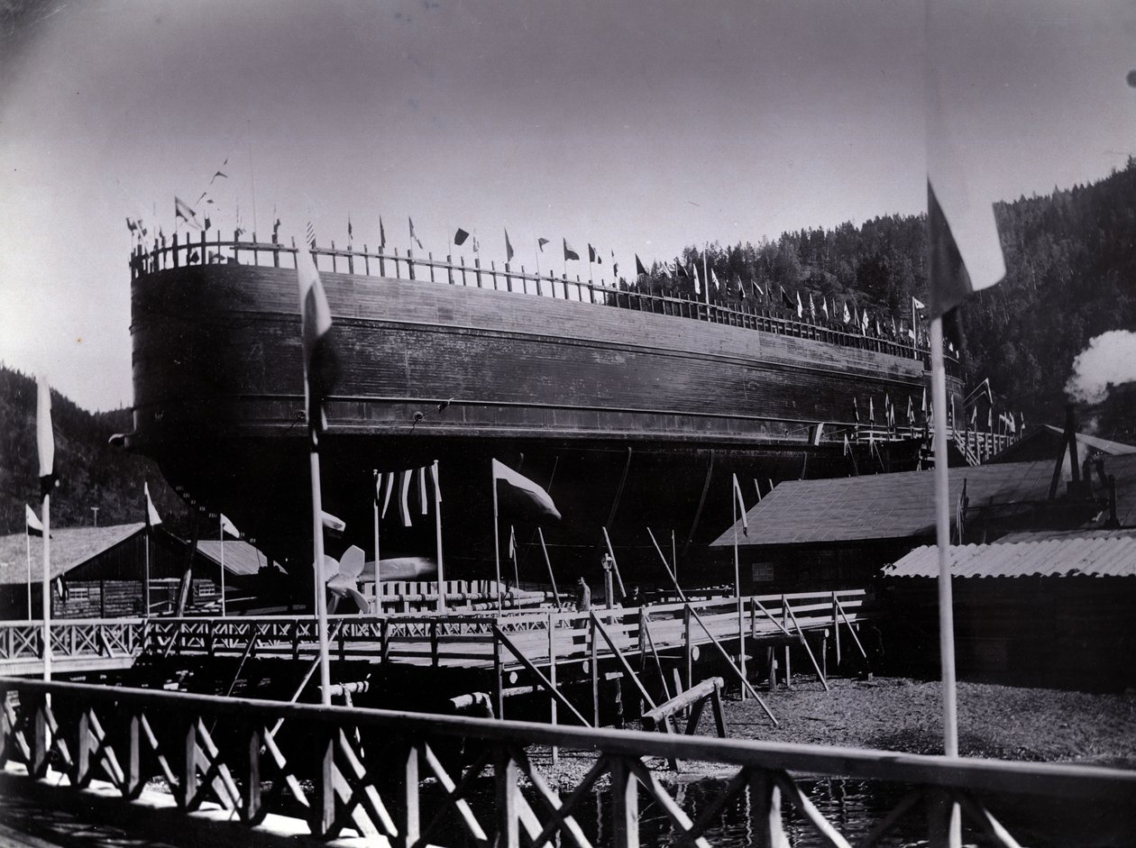 Yard No. 647, Baikal. Ice-Breaking Train Ferry Steamer Baikal Ready for Launch into Lake Baikal by English Photographer