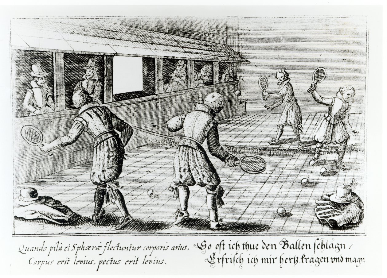 A Game of Real Tennis with Sport Ballads Below by English School