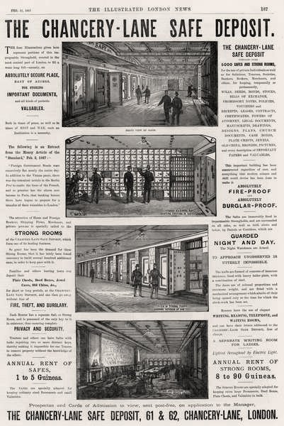 Advertisement for The Chancery Lane Safe Deposit by English School