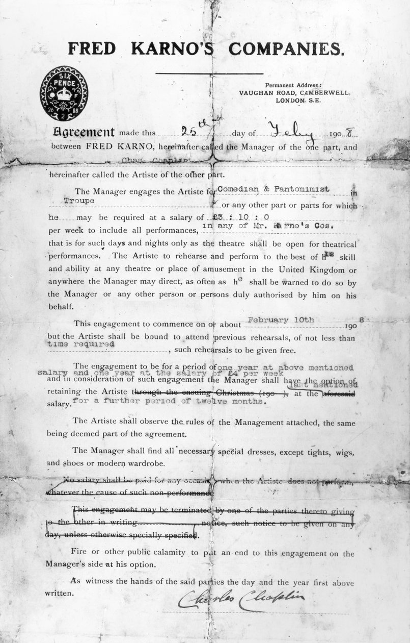 Agreement made between Fred Karno