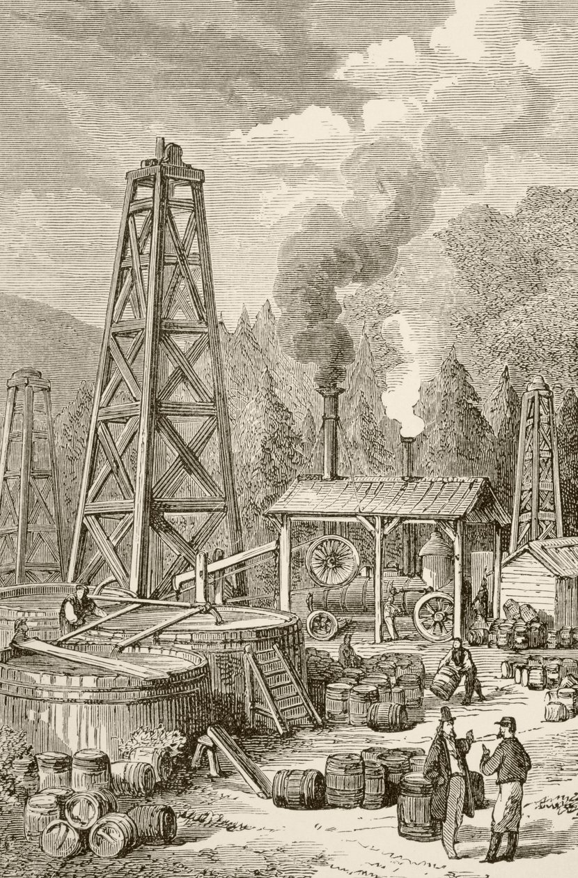 An oil well in nineteenth century Pennsylvania, USA by English School