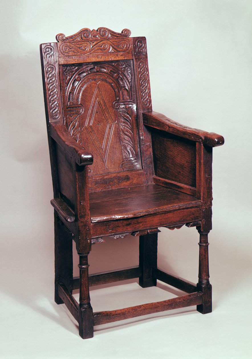 Armchair with arcaded back and boxed sides, early 17th century by English School