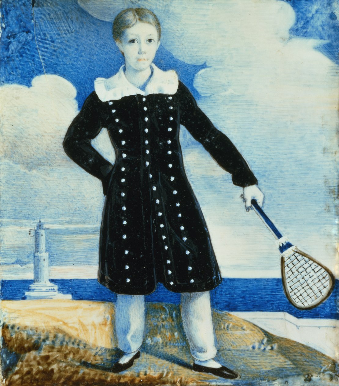 Boy with Badminton Racket by English School