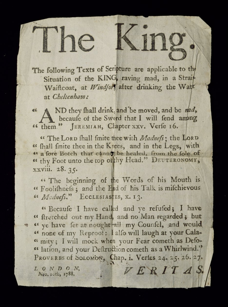 Broadsheet discussing the Madness of King George III, 1788 by English School