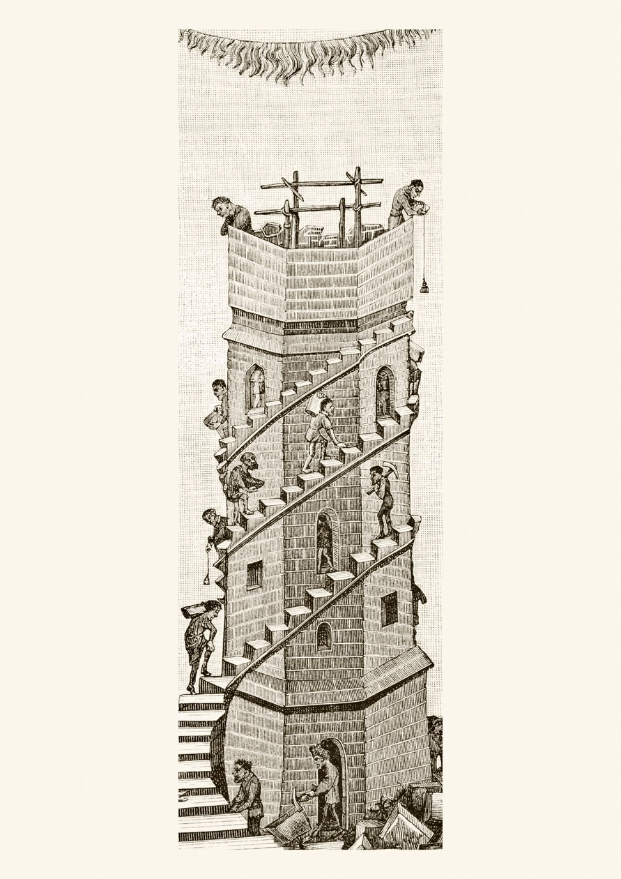 Construction of the Tower of Babel, 1878 by English School