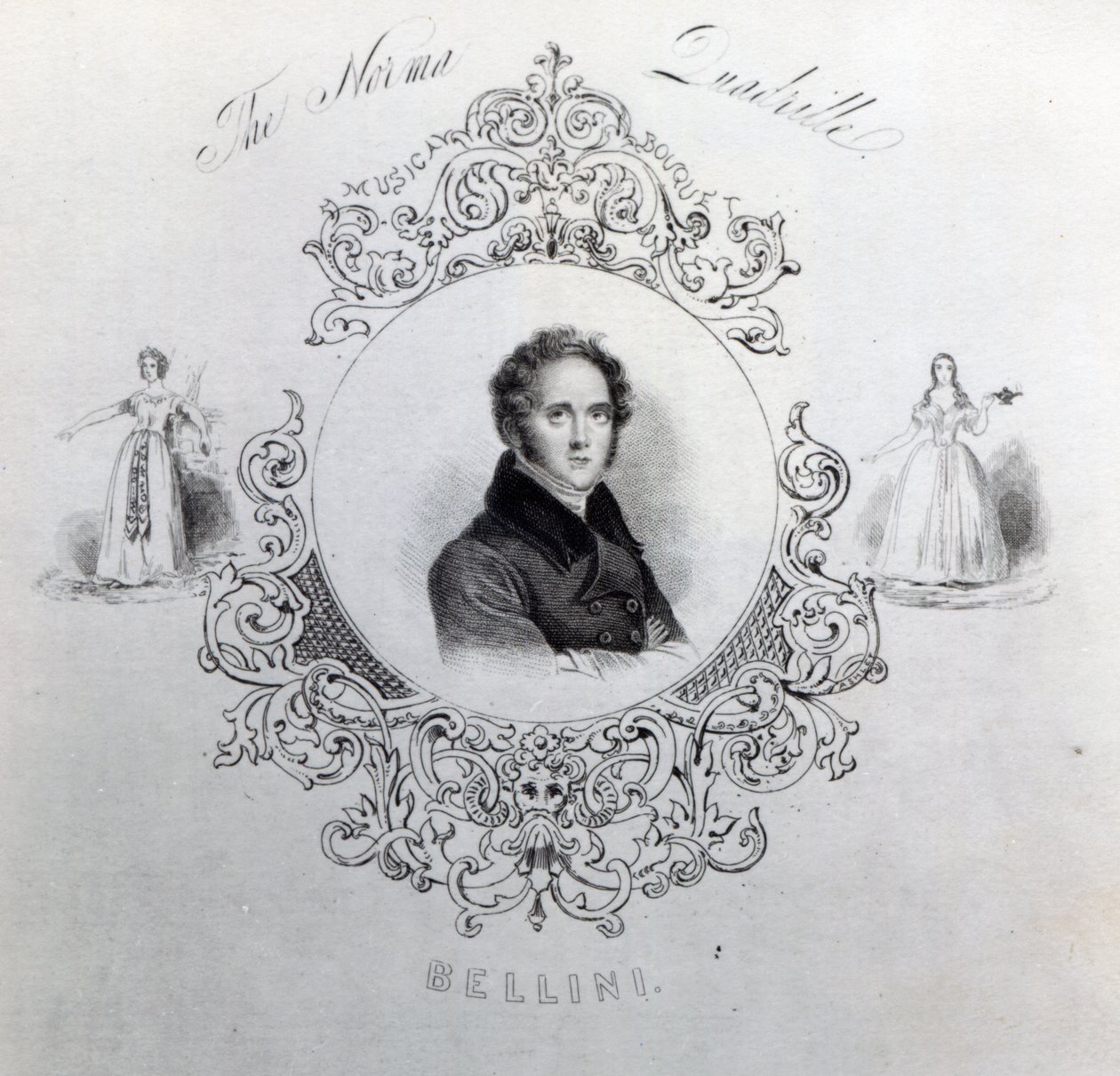 Cover of Sheet Music for a Quadrille, with a Portrait of Vincenzo Bellini by English School