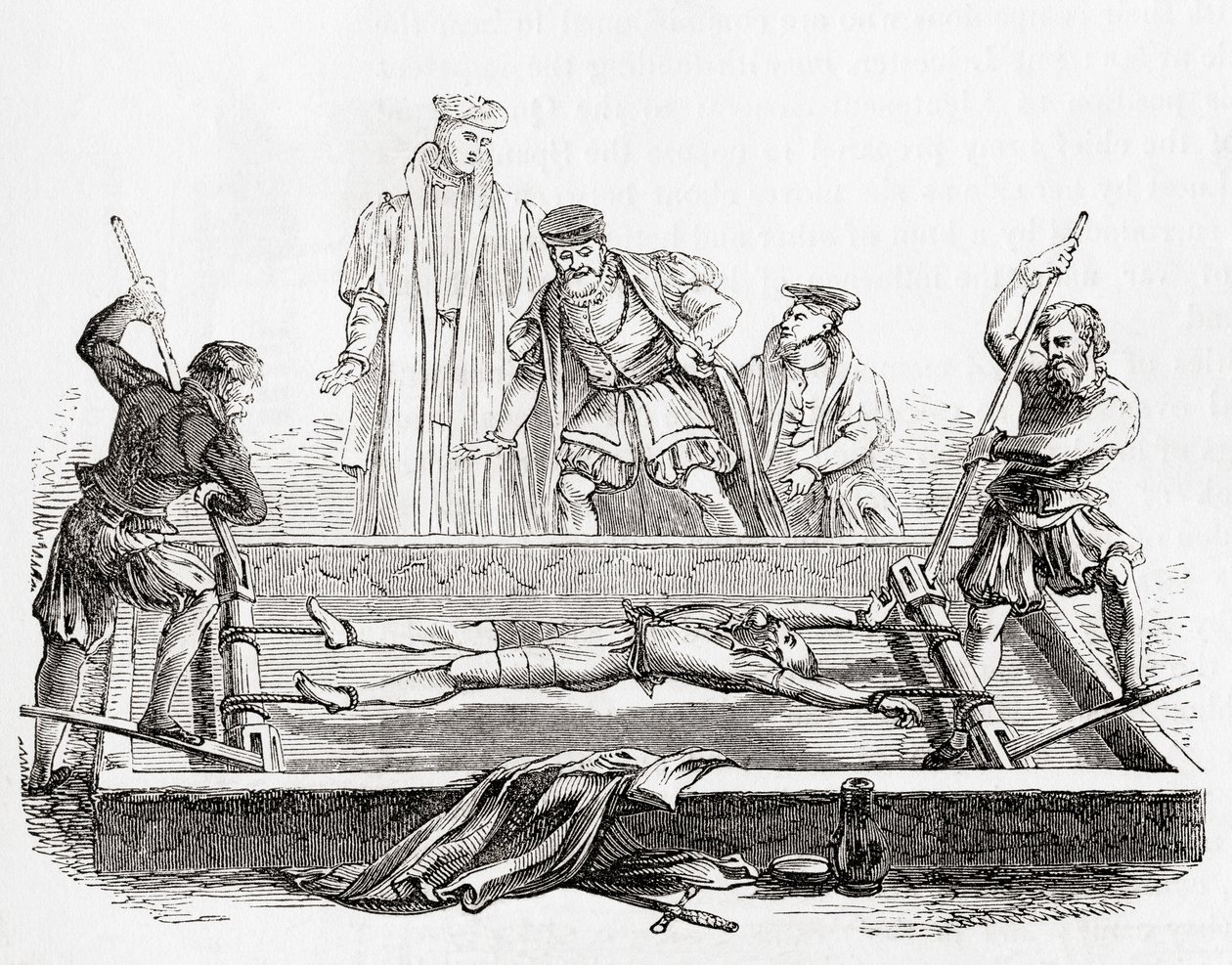 Cuthbert Simpson, Tortured on the Rack in the Tower of London, 1558, from Old England: A Pictorial Museum, pub. 1847 by English School