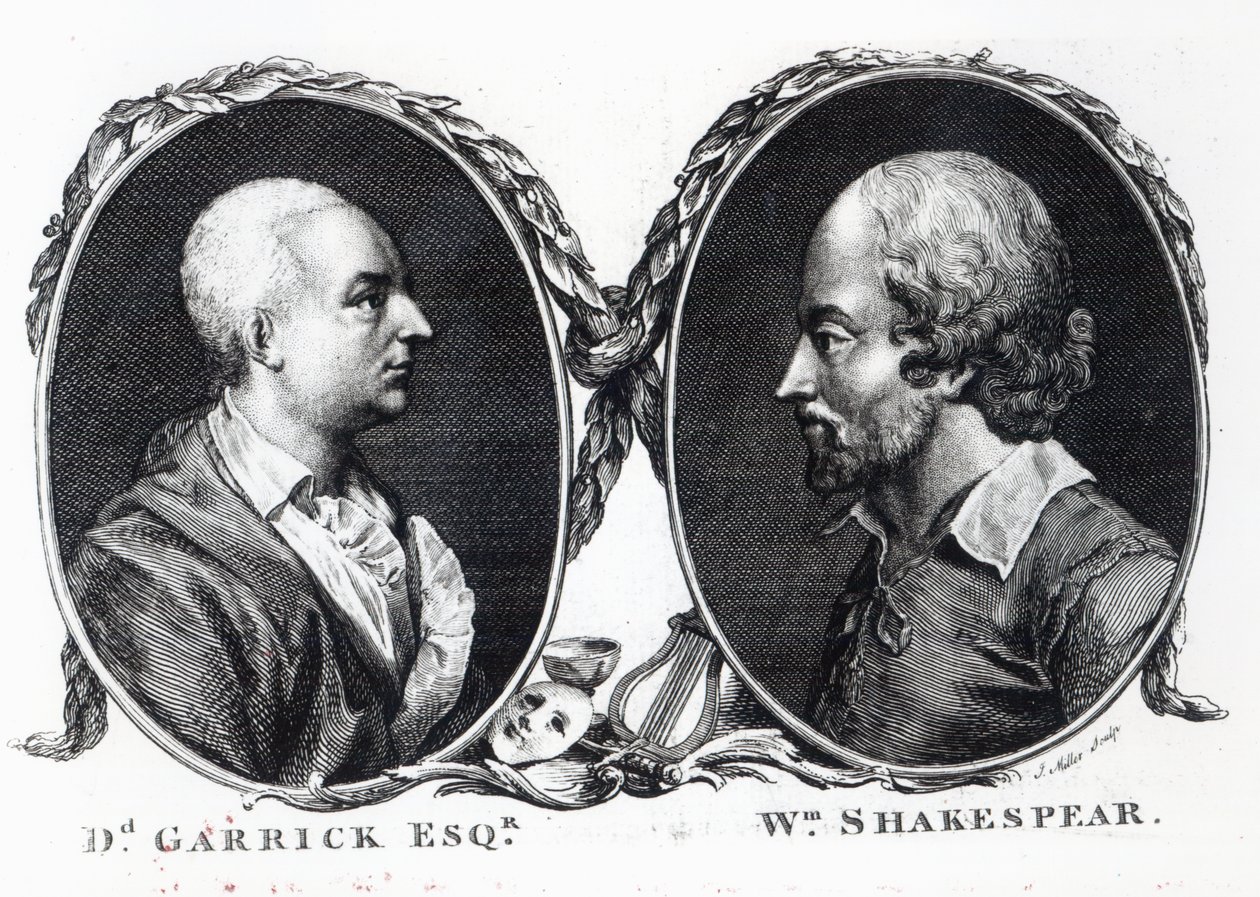 David Garrick and Shakespeare, engraved by J. Miller by English School