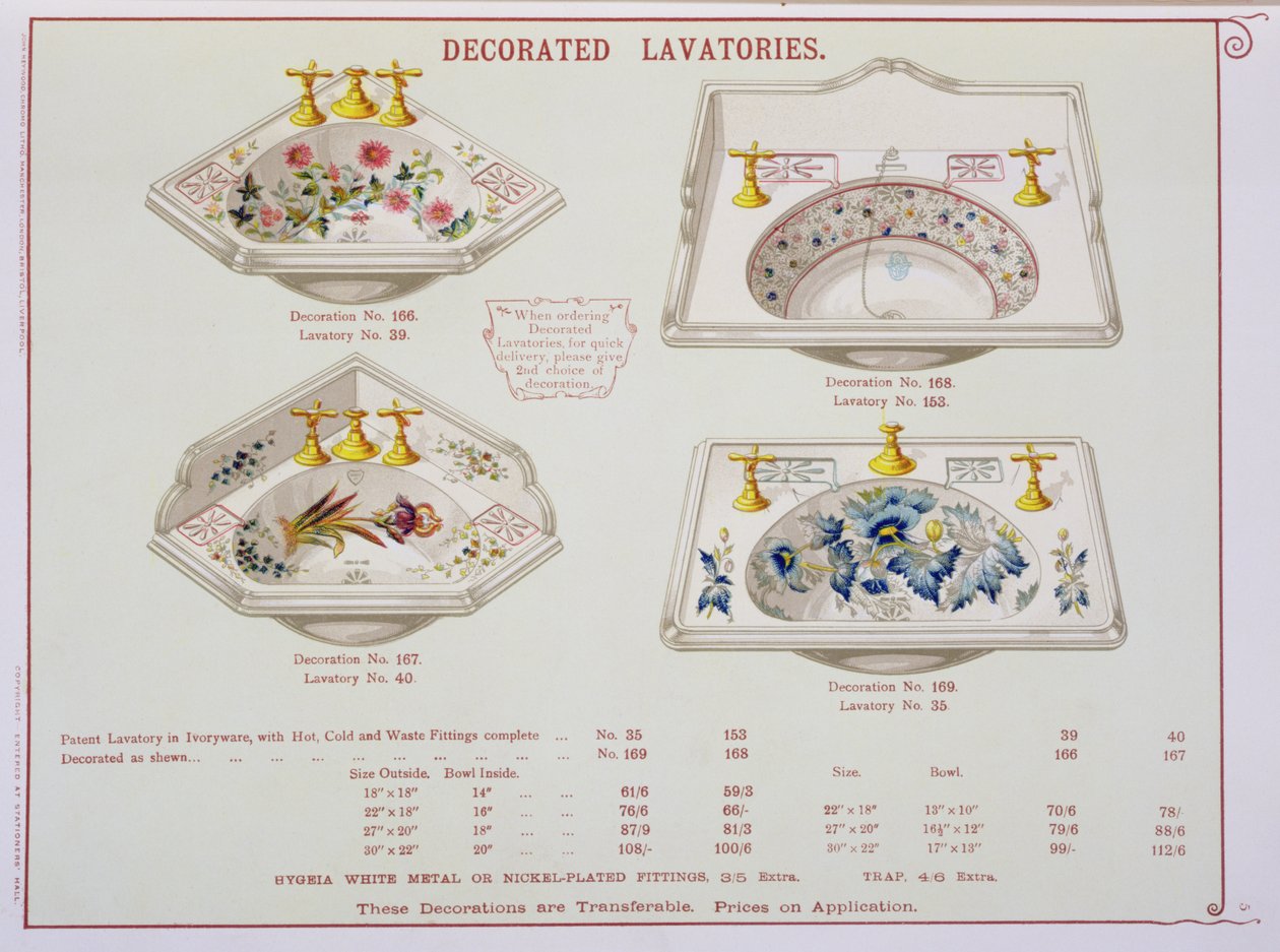 Decorated Lavatories from a catalogue of sanitary wares produced by ...