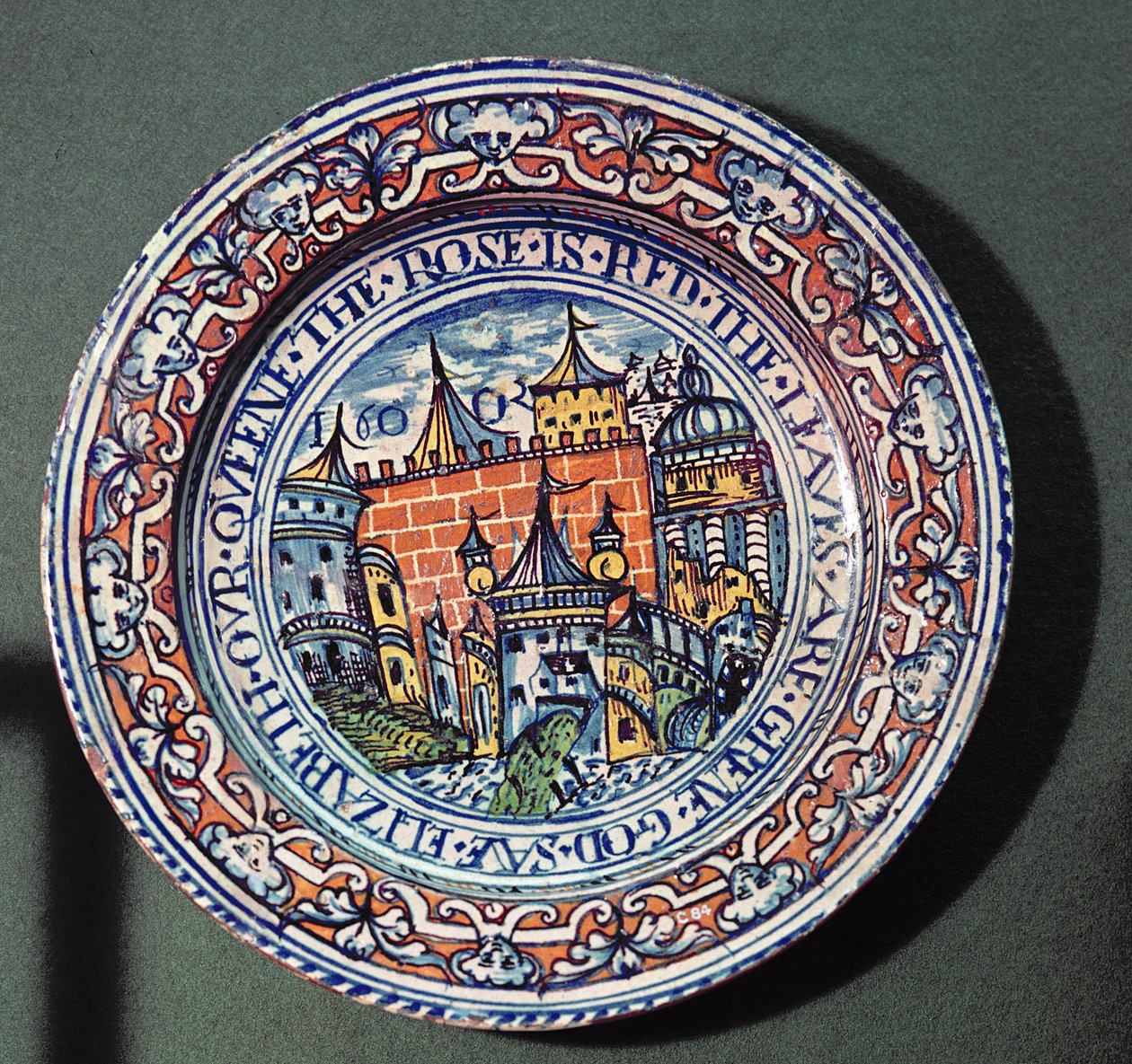 Delft plate with views of the Tower of London, from above, c.1600 by English School