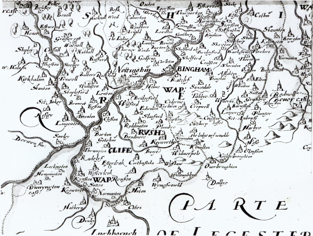 Detail of a Map of the County of Nottinghamshire Showing the Town of Nottingham by English School
