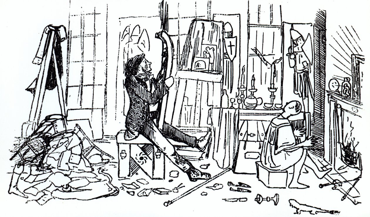 Edward Burne-Jones at work in his studio at 17 Red Lion Square, London, c.1857 by English School