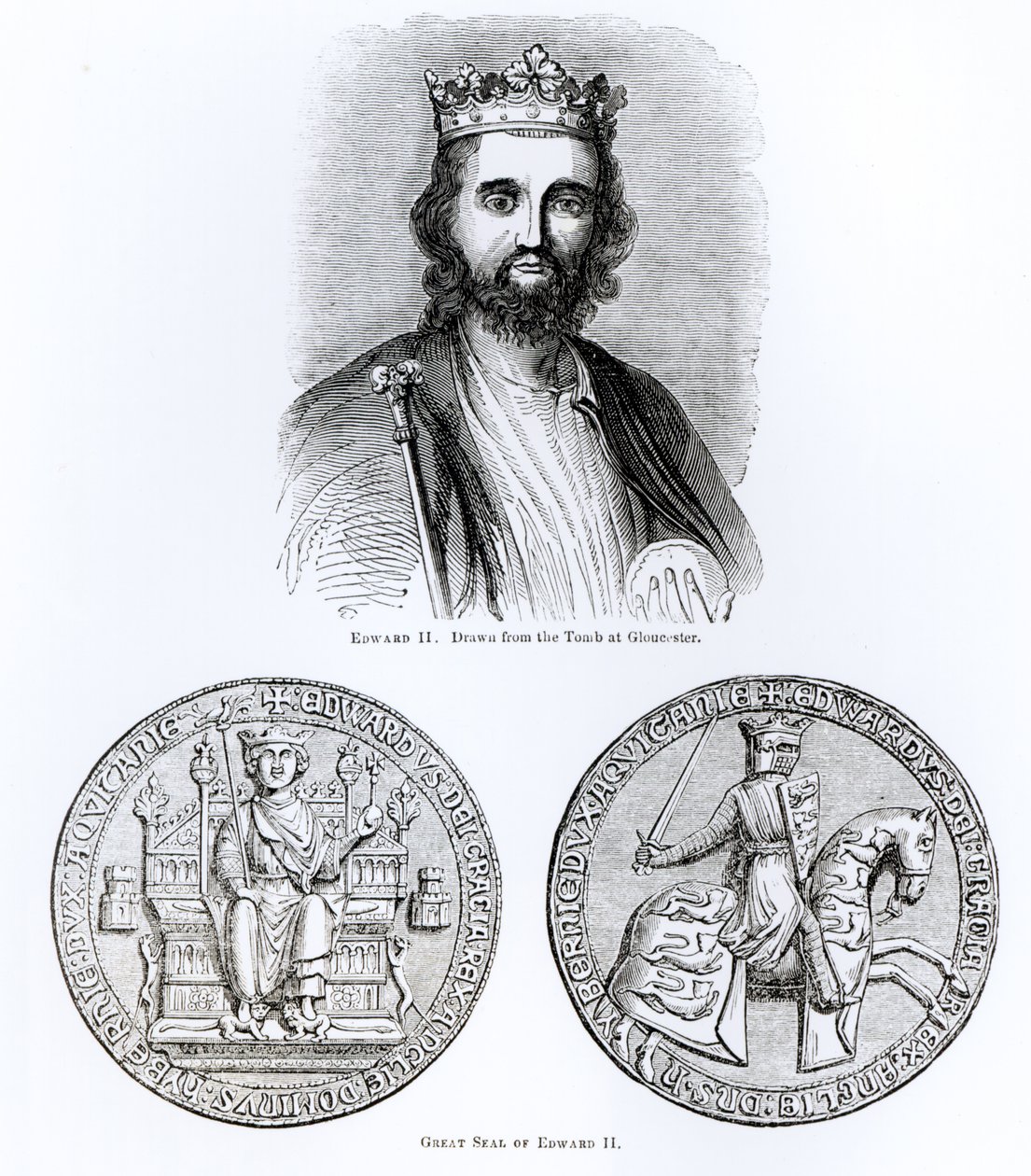 Edward II drawn from the Tomb at Gloucester, and the Great Seal by English School