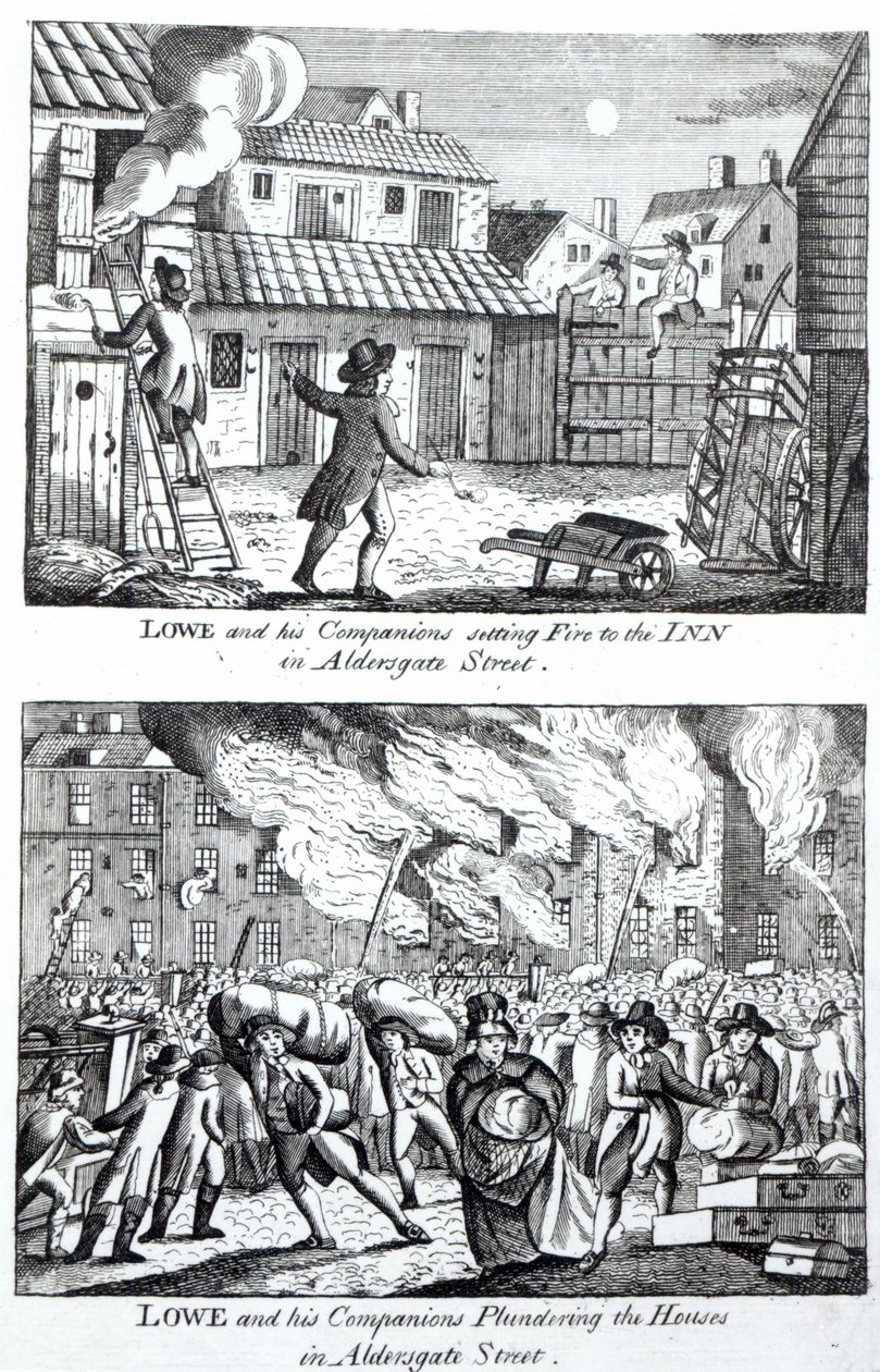 Edward Lowe and His Companions Setting Fire to the Inn on Aldersgate Street and Plundering the Houses, May 16th 1790 by English School