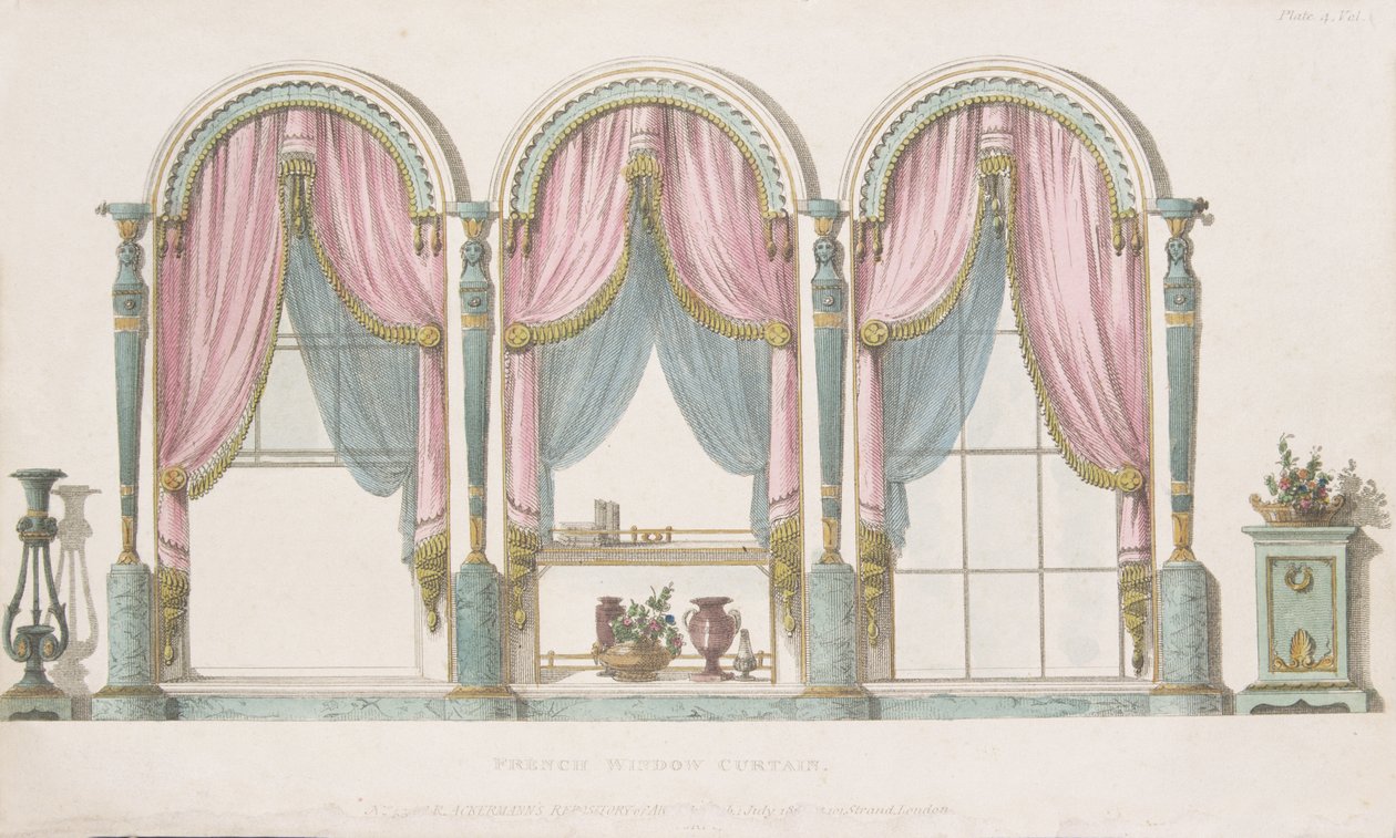 French Window Curtain, Plate 55 from Ackermann