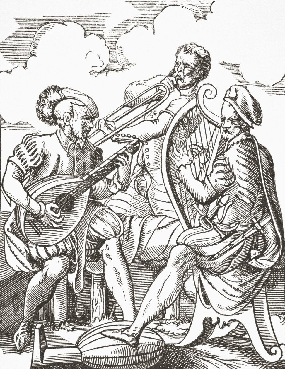 German Musicians Playing the Lute and the Guitar by English School