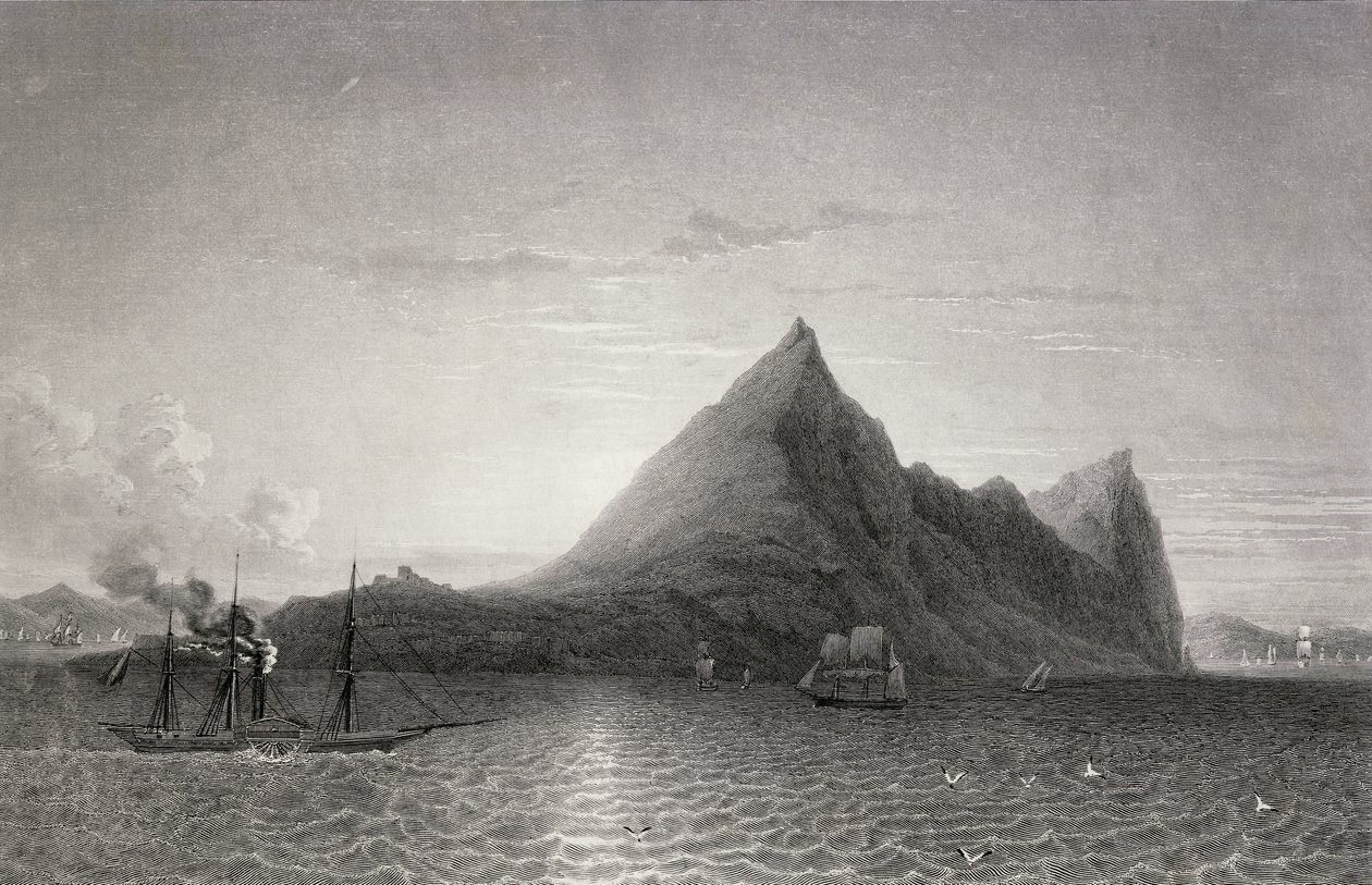 Gibraltar with Steam Ship and Sailing Ship in the Foreground by English School