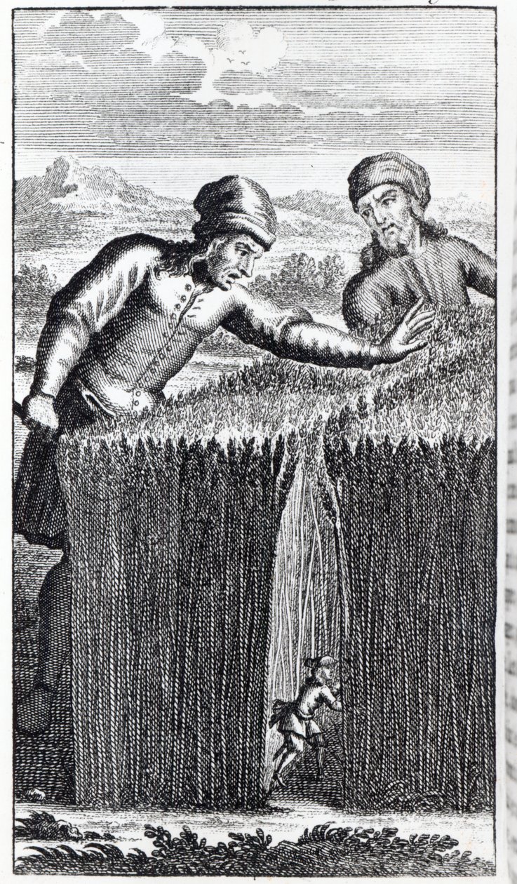 Gulliver is Discovered by a Farmer in Brobdingnag, Illustration from 