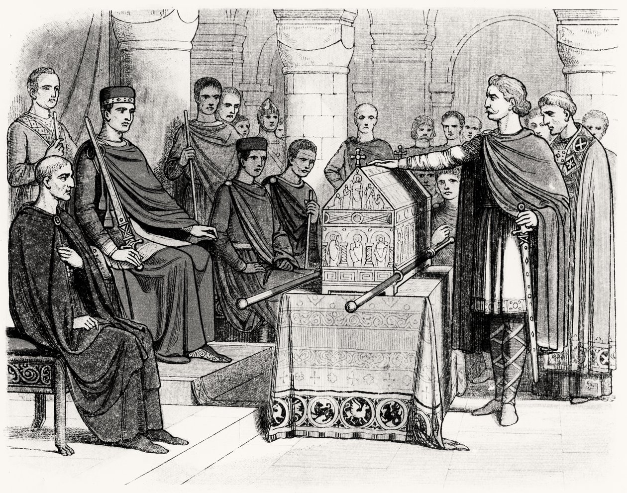 Harold II (c.1022-66) Swearing an Oath to Uphold the Bequest of the Throne to William I, the Conqueror (c.1028-87) by Edward the Confessor (c.1003-66), c.1064 by English School