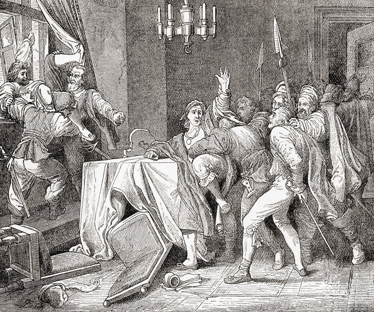 Jaroslav Brita of Martinice and Vilem Slavata of Chlum Thrown from the Window of the Palace in Prague During the Defenestration of Prague in 1618 by English School