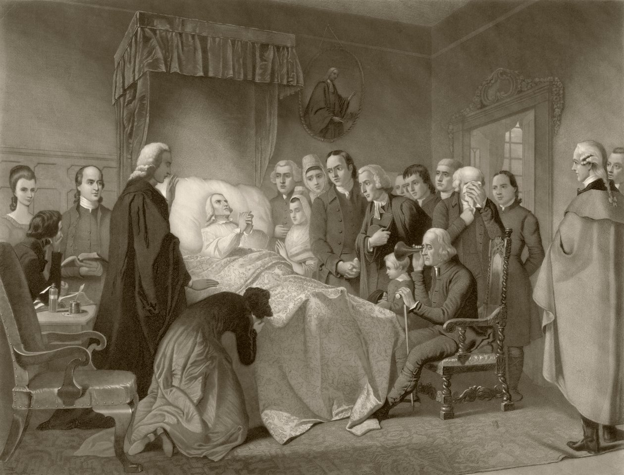 John Wesley on his death bed, after a 19th century work engraved by John Sartain by English School
