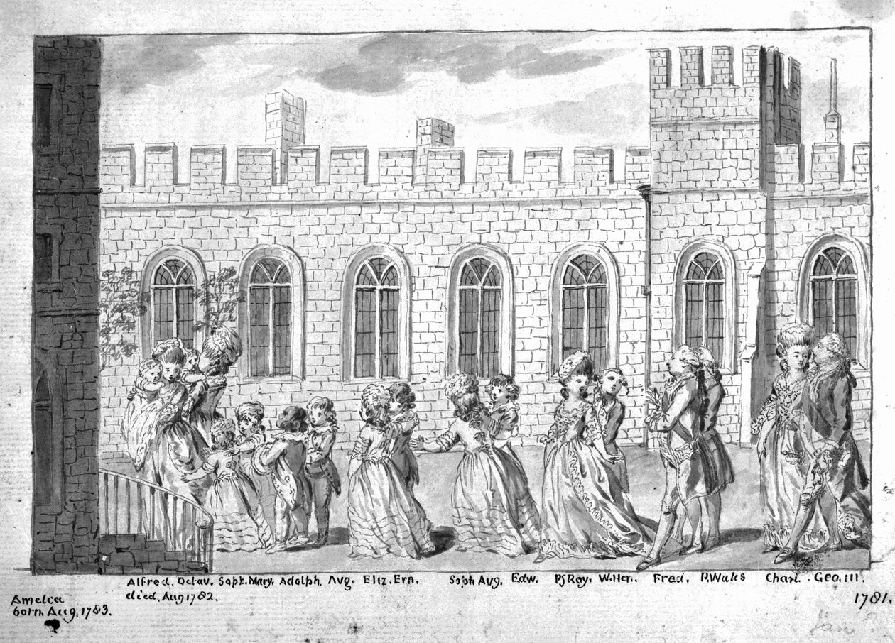 King George III and Queen Charlotte Walking in Procession with Their Fourteen Children, 1781 by English School