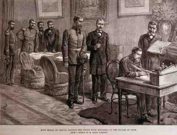 King Milan of Servia Signing the Peace with Bulgaria in the Konak at Nish by English School