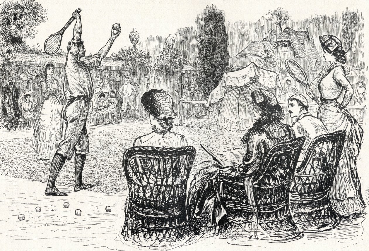 Lawn Tennis in 1883, engraved from the original drawing in Punch Magazine, from 