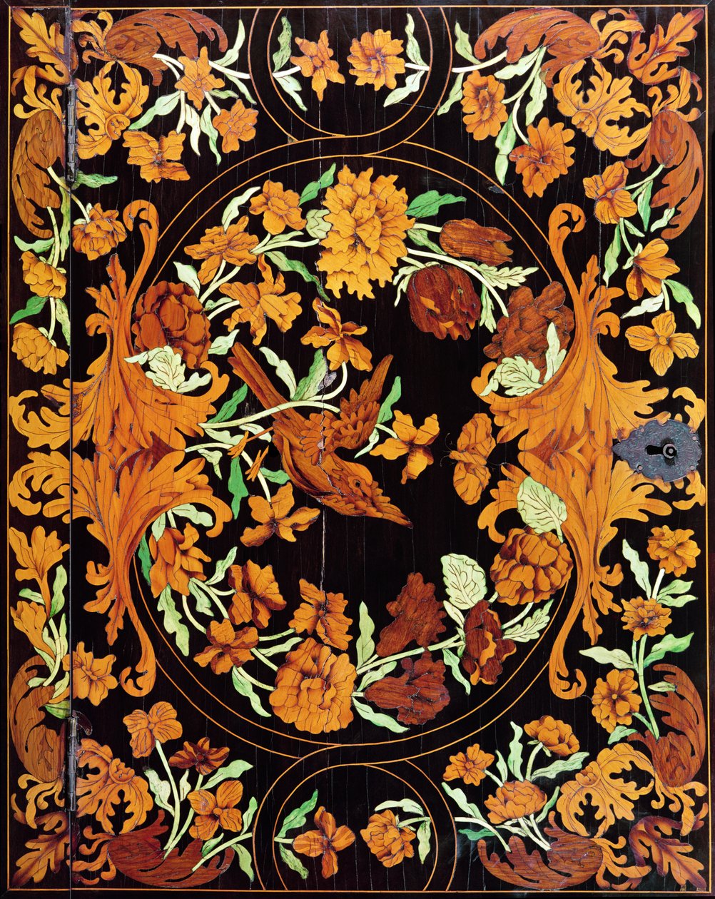 Marquetry box, English, c.1670 (detail) by English School