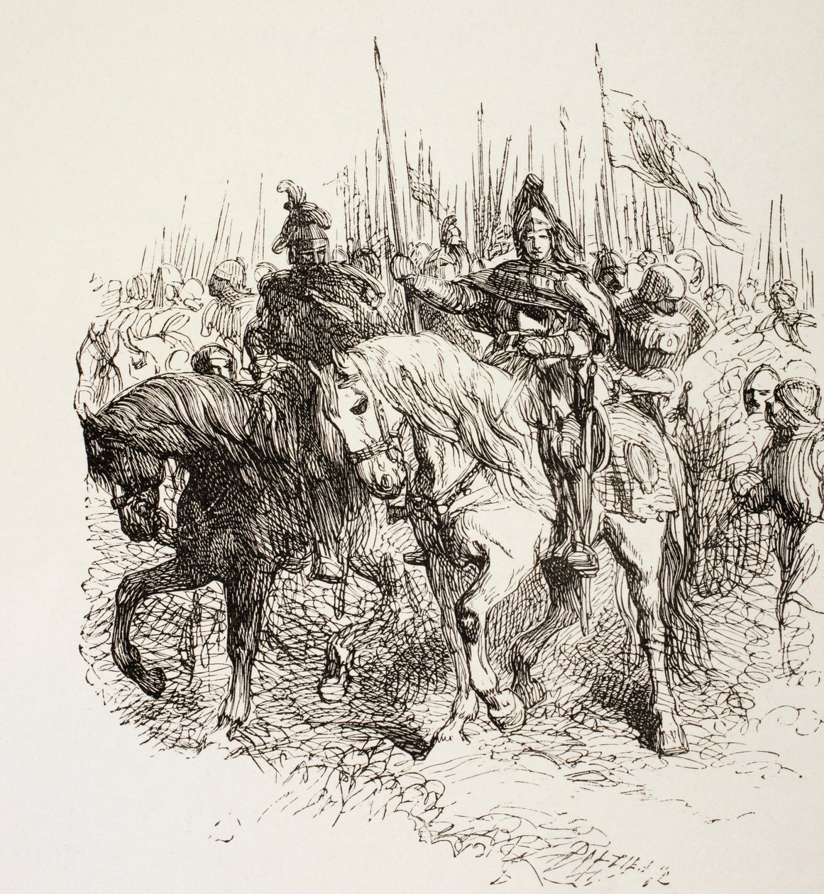 Medieval army on the march led by knights on horseback, from 