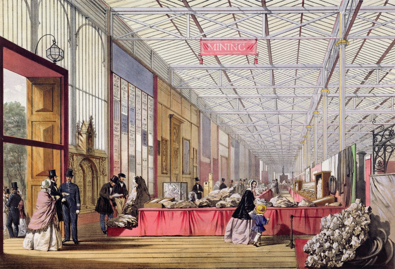 Minerals: Gallery displaying rocks and crystals at the Great Exhibition in 1851 by English School