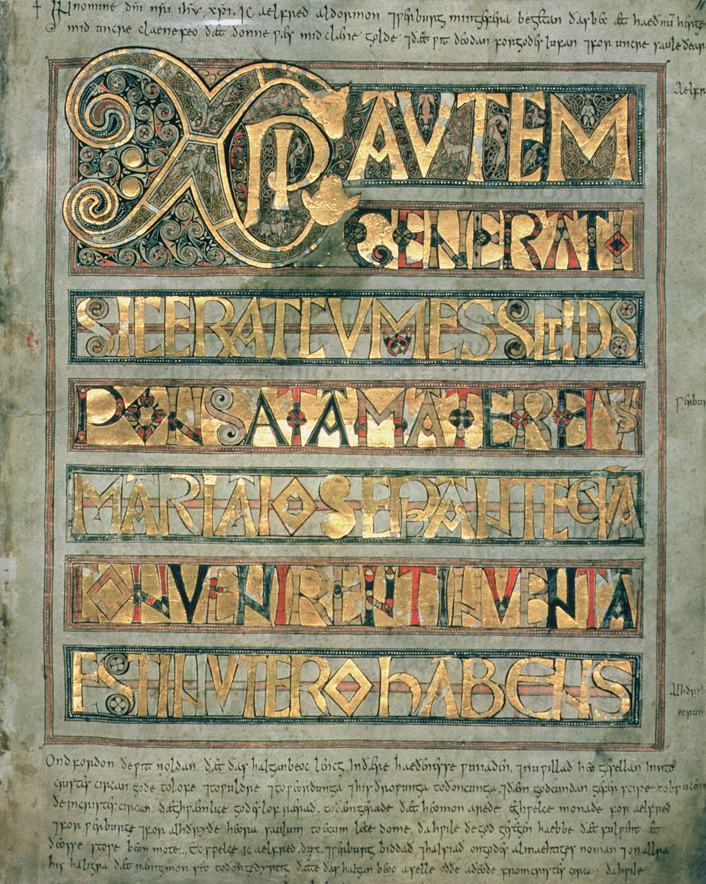 Illuminated Text, Initial Page `Xpi to St. Matthew, from the Stockholm Codex Aureus by English School