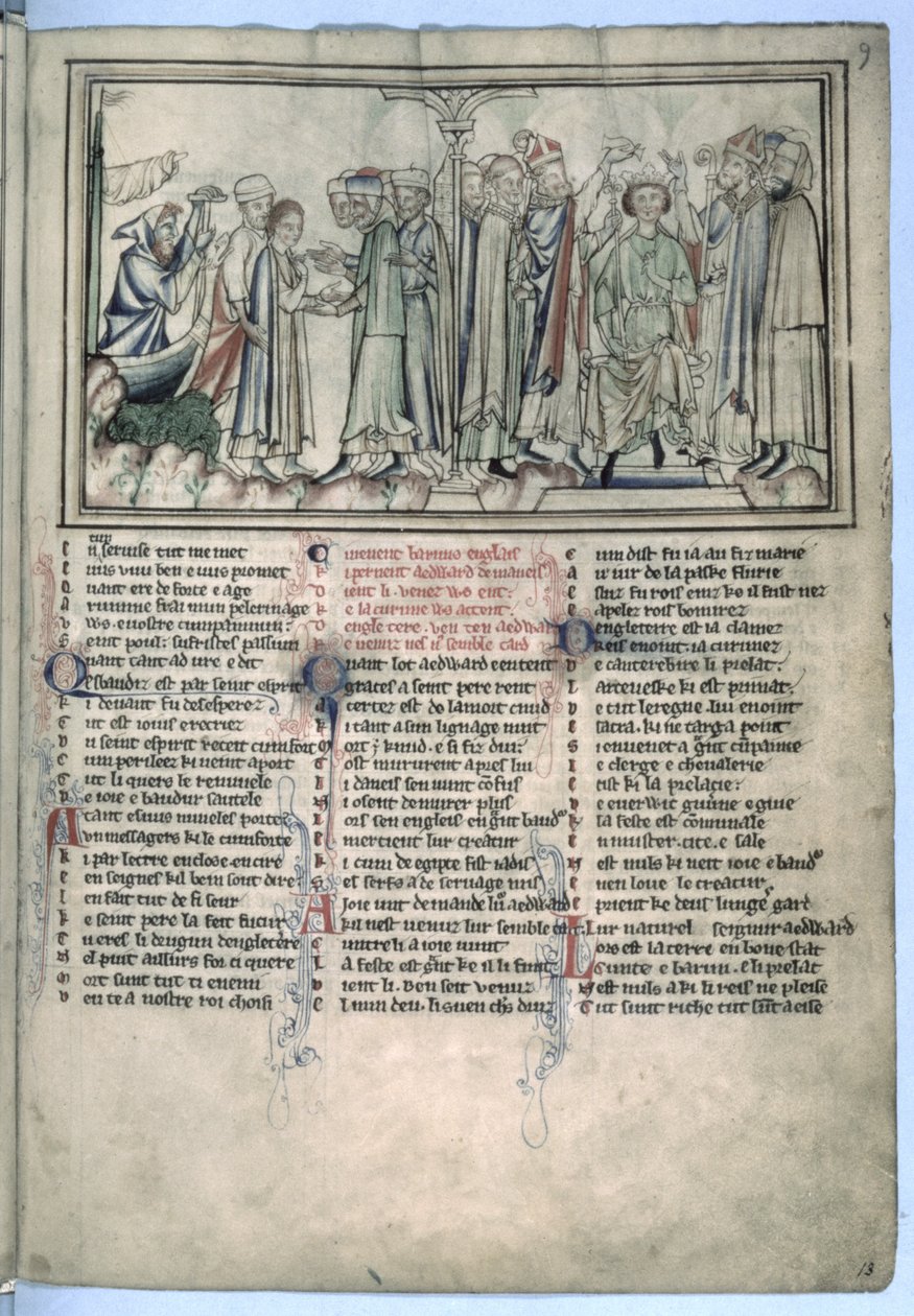 The Anointing and Crowning of Edward the Confessor in 1043, from the Life of St. Edward the Confessor, c.1250-60 by English School