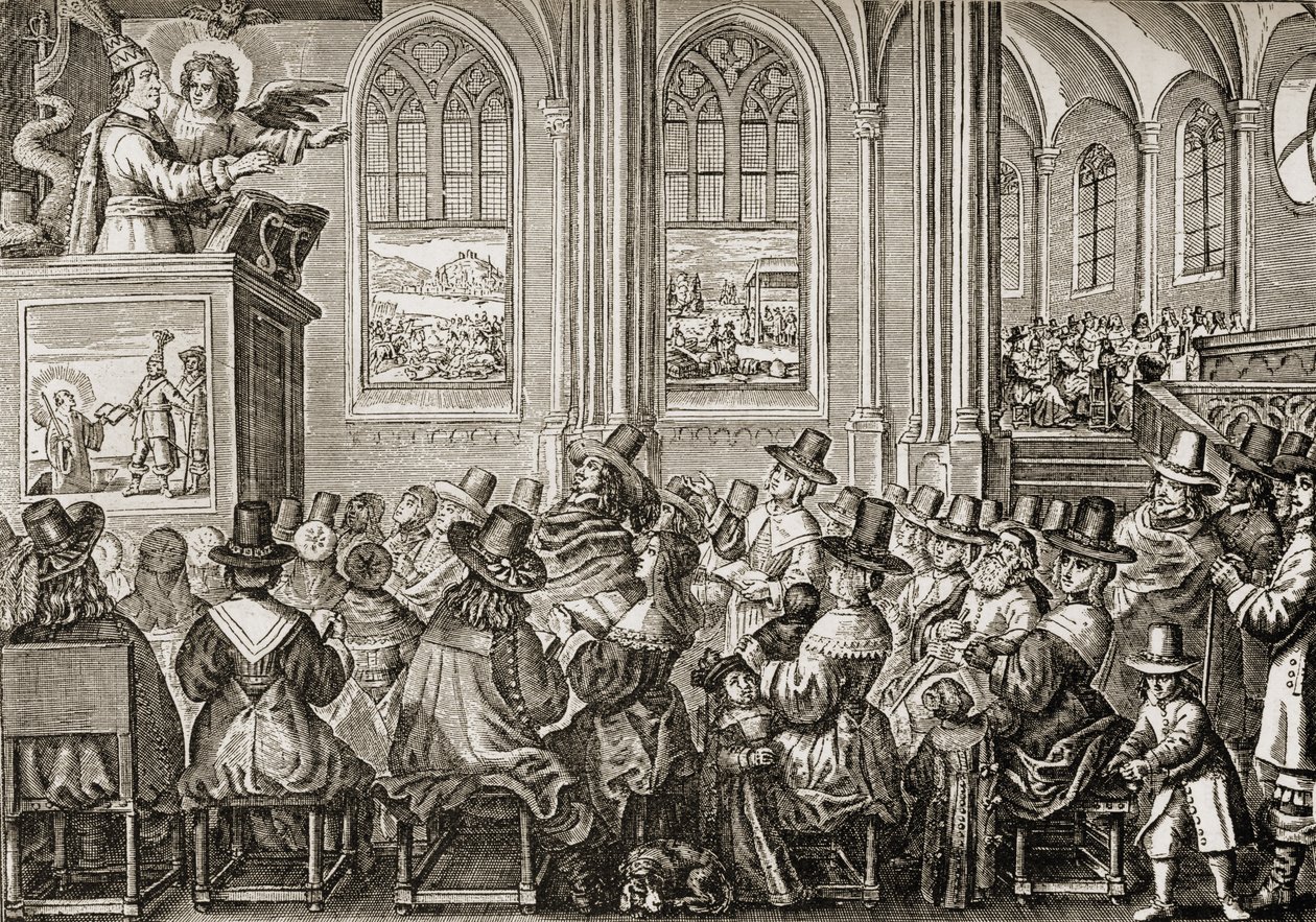 Oliver Cromwell Preaching to a Puritan Congregation by English School