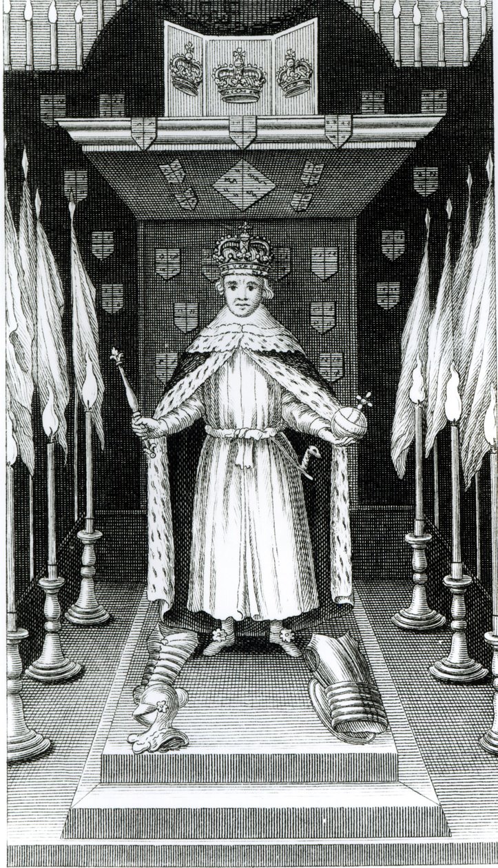 Oliver Cromwell (1599-1658) standing in state by English School