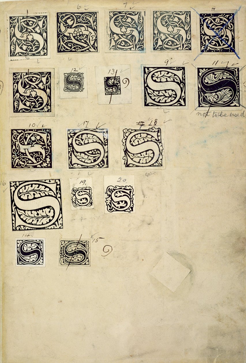Page from a specimen book with sample proof letters, from the Kelmscott Press by English School
