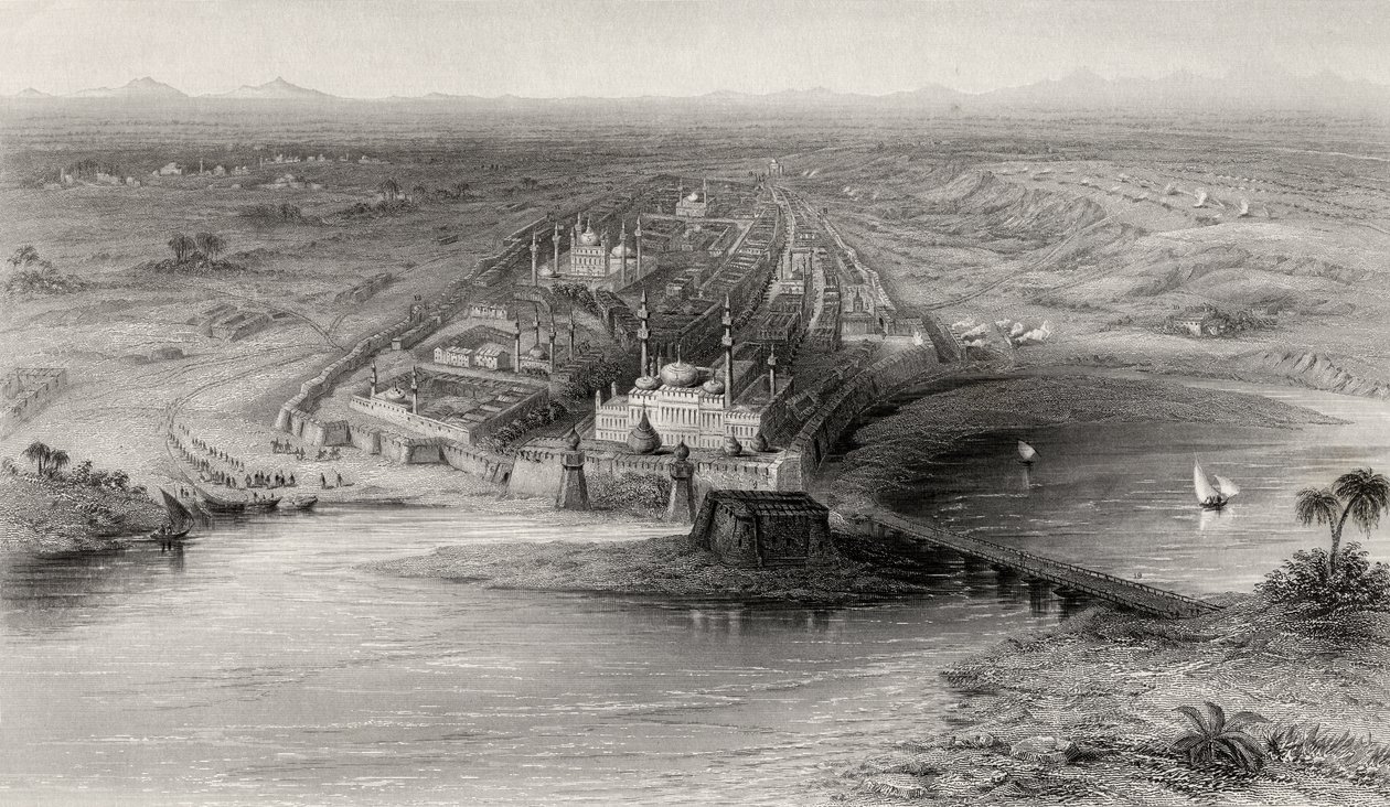 Panoramic view of New and Old Delhi, India by English School