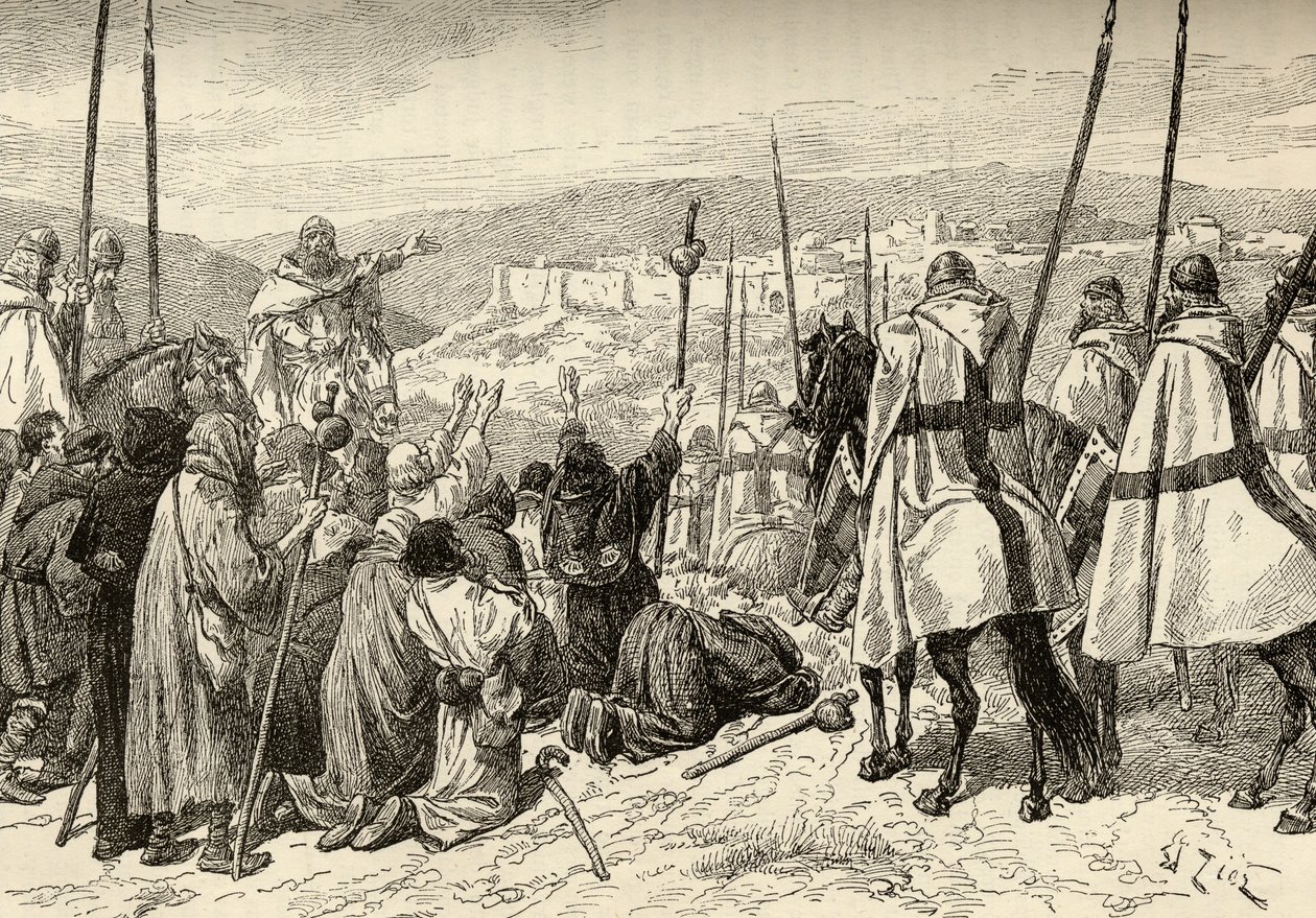Pilgrims Under Escort of Knights Templar in Front of Jerusalem in the 12th Century by English School