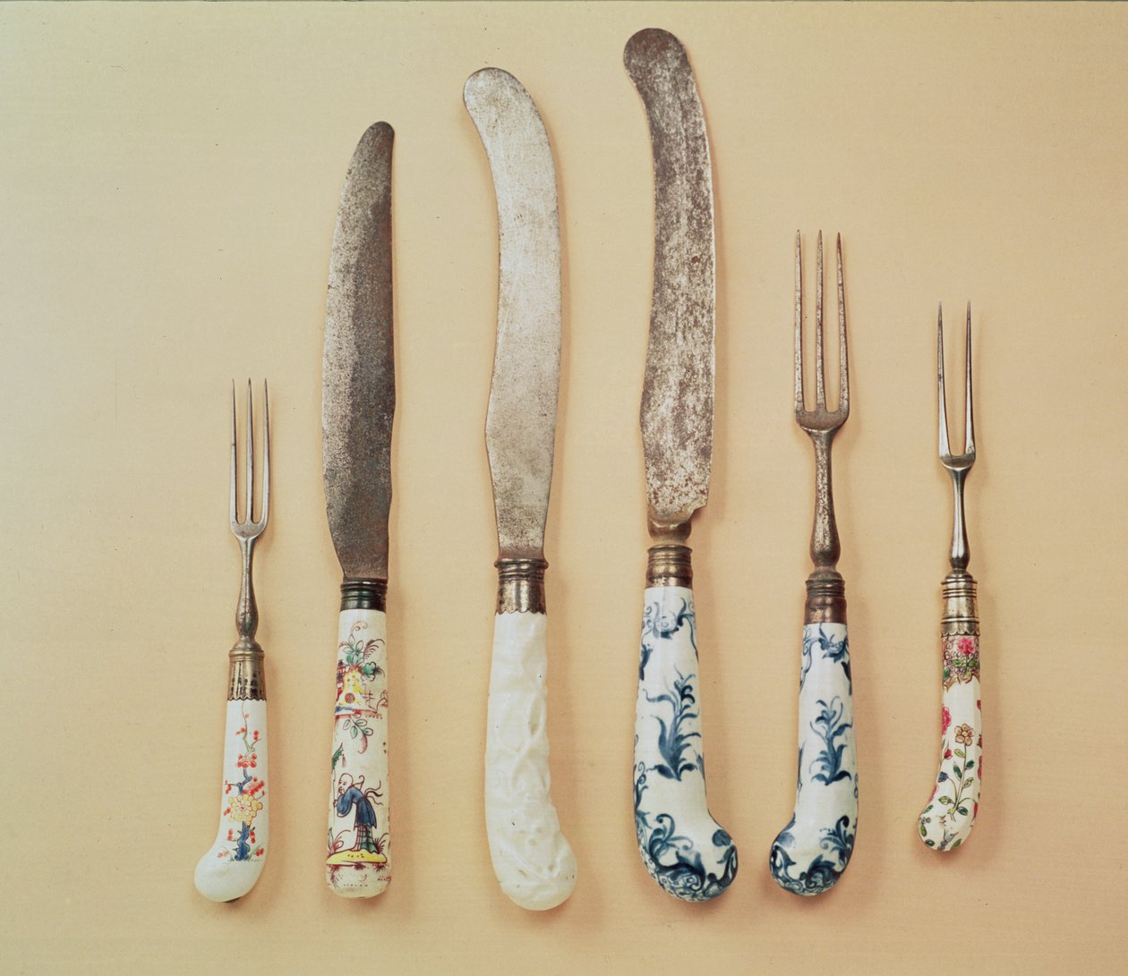 Porcelain knife and fork handles by English School