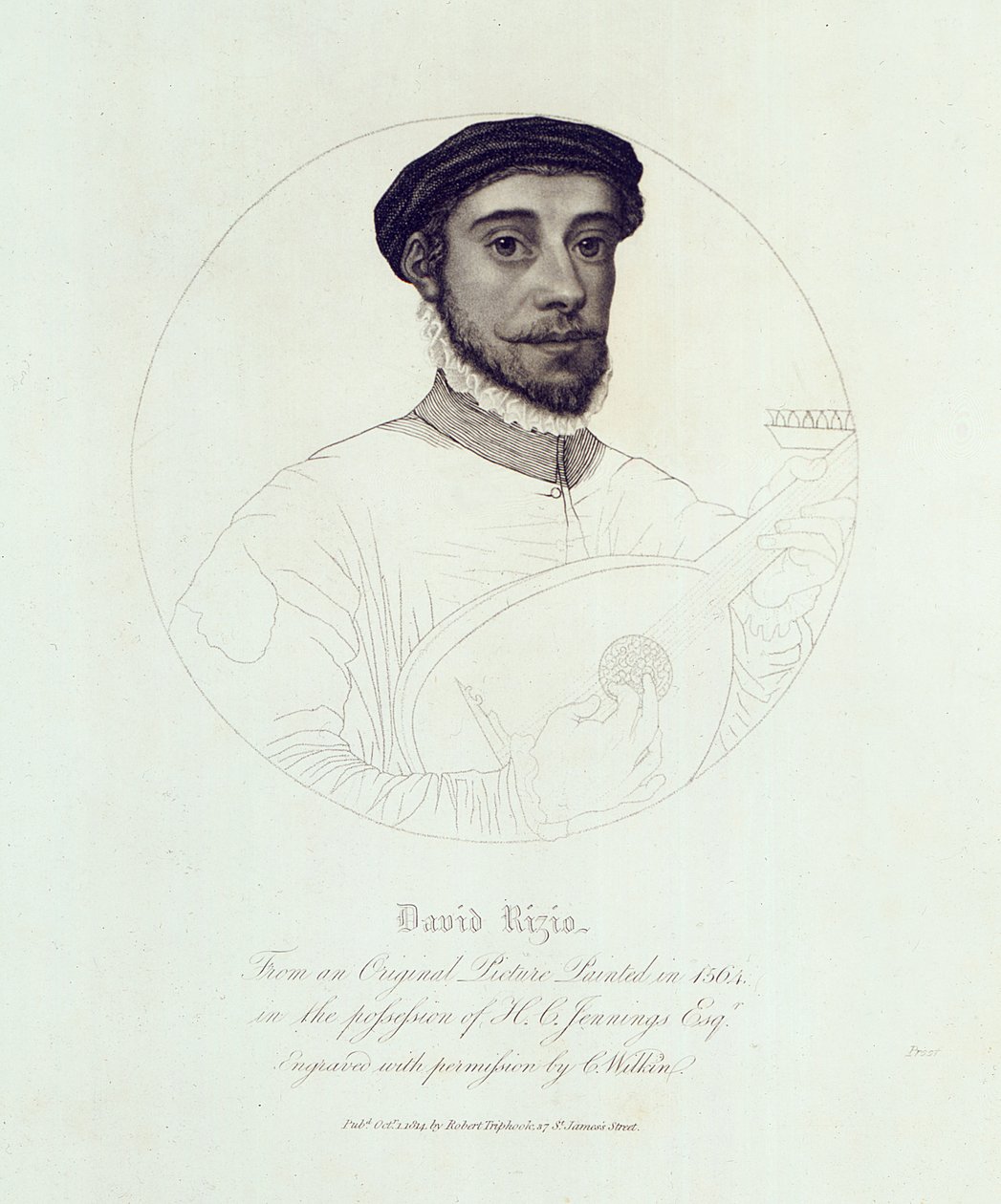 Portrait of David Rizio, from an Original Painted in 1564, Engraved by C. Wilkin, Published London, 1814 by English School