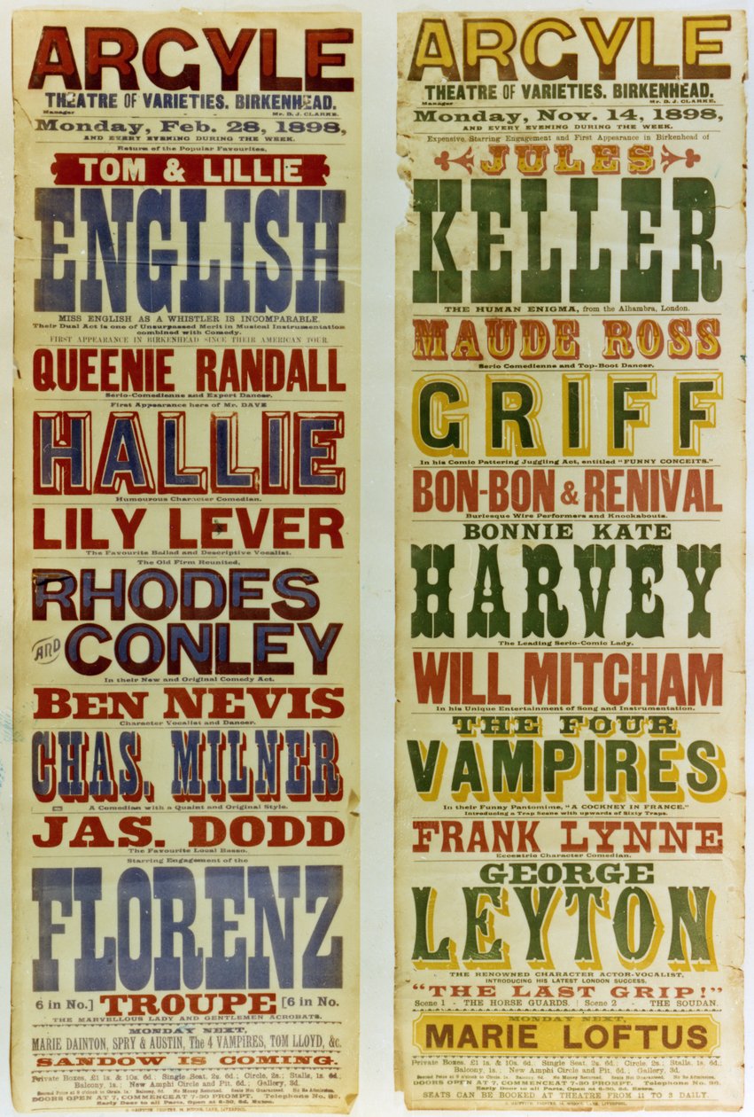 Posters for the Argyle Theatre of Varieties, Birkenhead, 1898 by English School