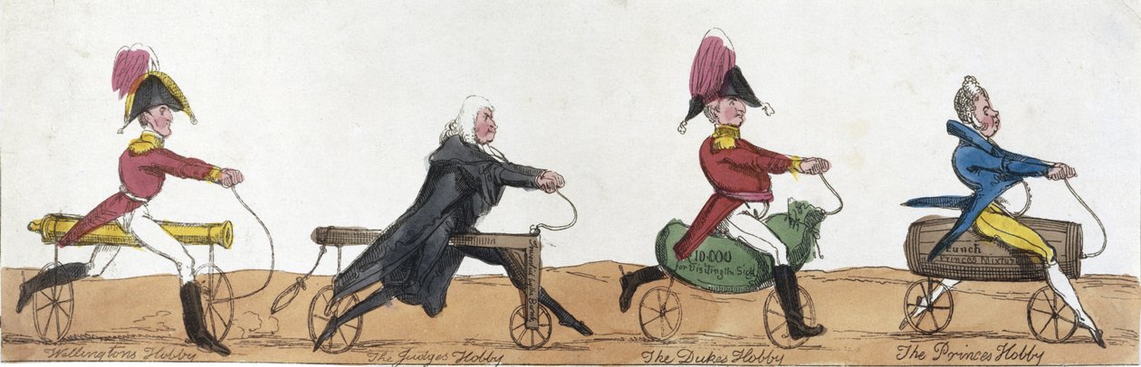 Professional Men Riding Hobby Horses by English School