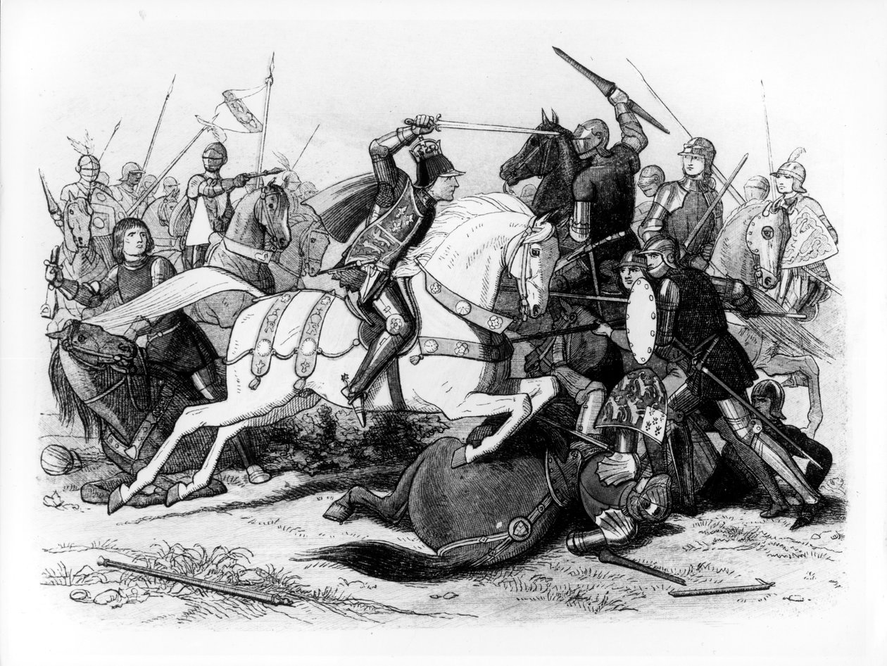 Richard III (1452-85) at the Battle of Bosworth in 1485 by English School