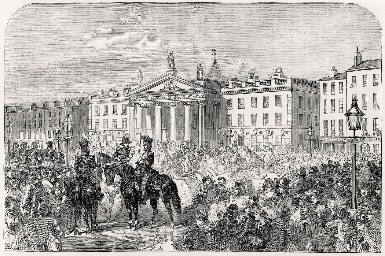 Sackville Street in Dublin during the Rebellion in 1847 by English School