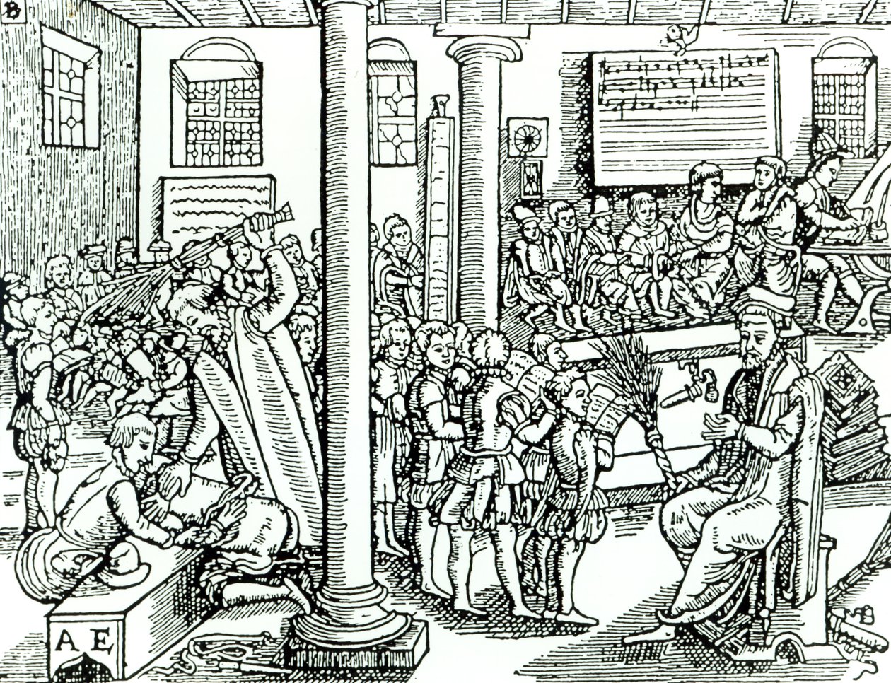 Schoolroom Scene in Tudor Times by English School