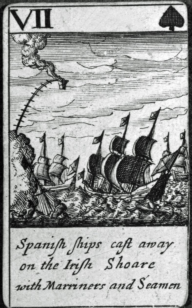 Spanish Ships Cast Away. VII of Spades from a pack of playing cards by English School