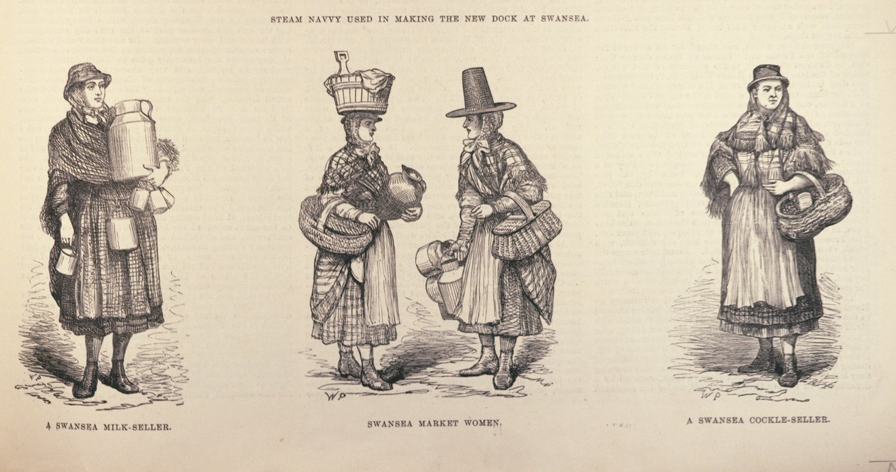 Swansea Milk-Seller, Swansea Market Woman and Swansea Cockle-Seller by English School
